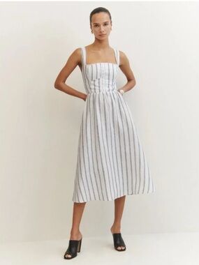 LIKE NEW REFORMATION Tagliatelle Linen Dress, Harbor Stripe, size 4